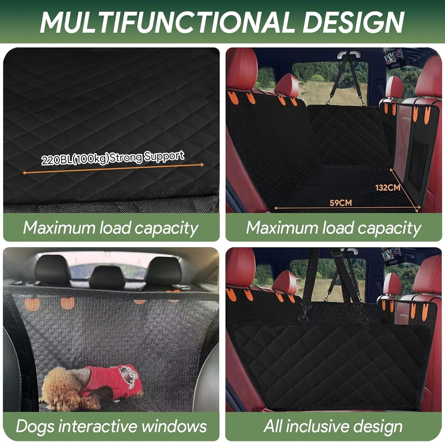 Dog Seat Cover 7-In-1 Protection - Waterproof, Hard Bottom, Wear-Resistant, Machine-Washable, Universal Fit, Safety Belt, and Hammock Design for Ultimate Pet Comfort and Safety